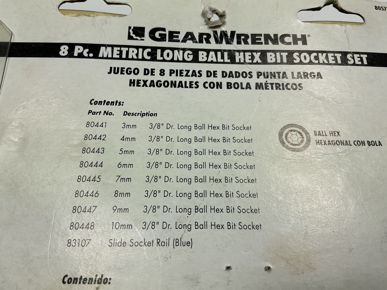 GearWrench 80573 8 Pc. 3/8'' Drive Long Ball End Hex Bit Metric Socket Set
