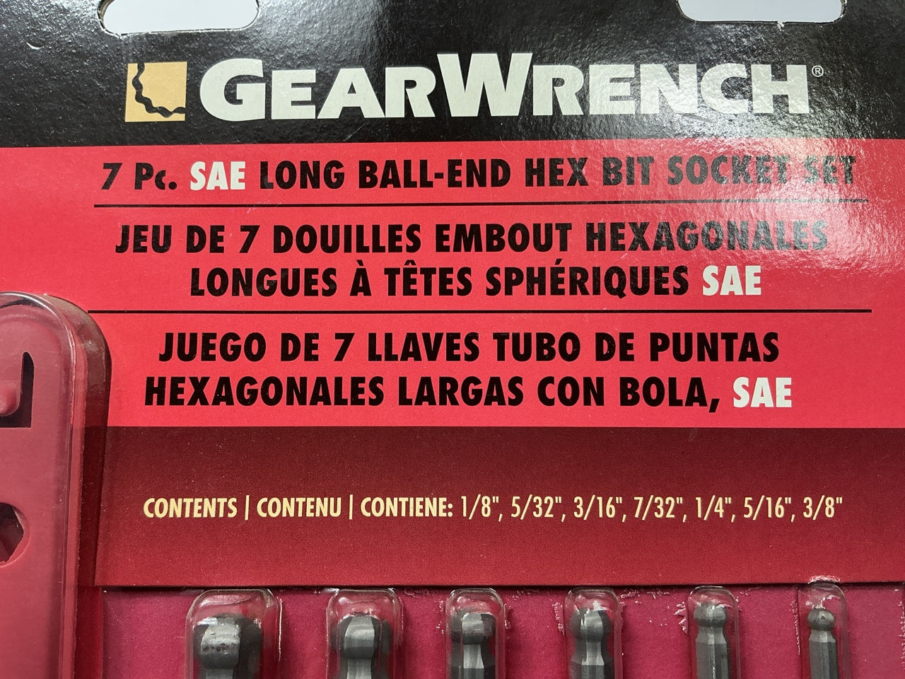 Gearwrench 80574  7 Piece 3/8'' Drive Long Ball End Hex Bit SAE Socket Set