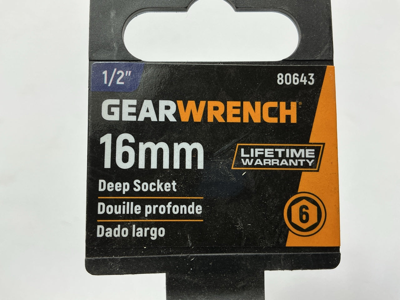Gearwrench 80643 1/2'' Drive 6 Point Deep Metric Socket 16mm