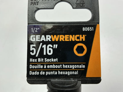 Gearwrench 80651 1/2'' Drive Hex Bit SAE Socket 5/16''
