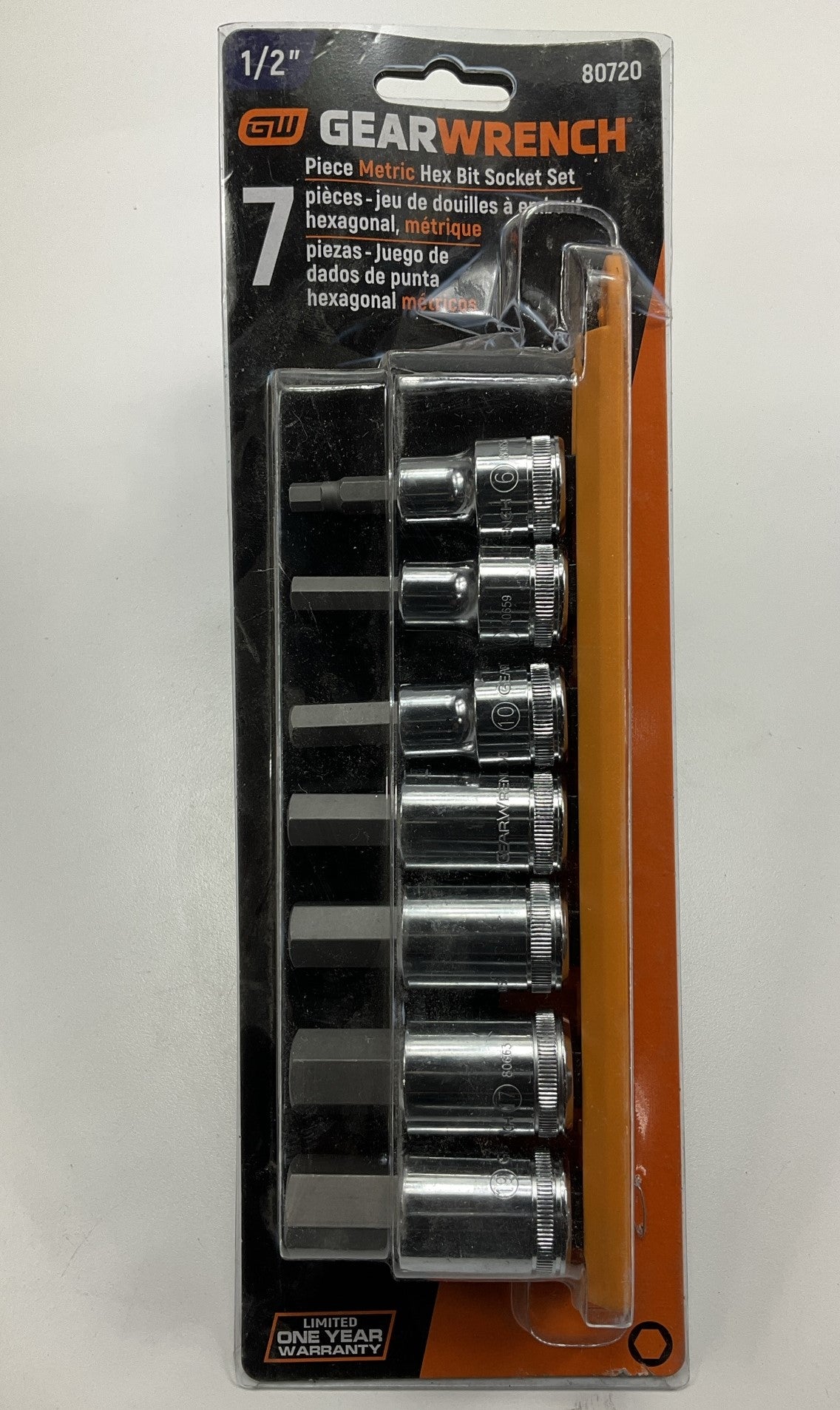 Gearwrench 80720 1/2'' Drive 7-Piece Metric Hex Bit Socket Set 6mm-19mm