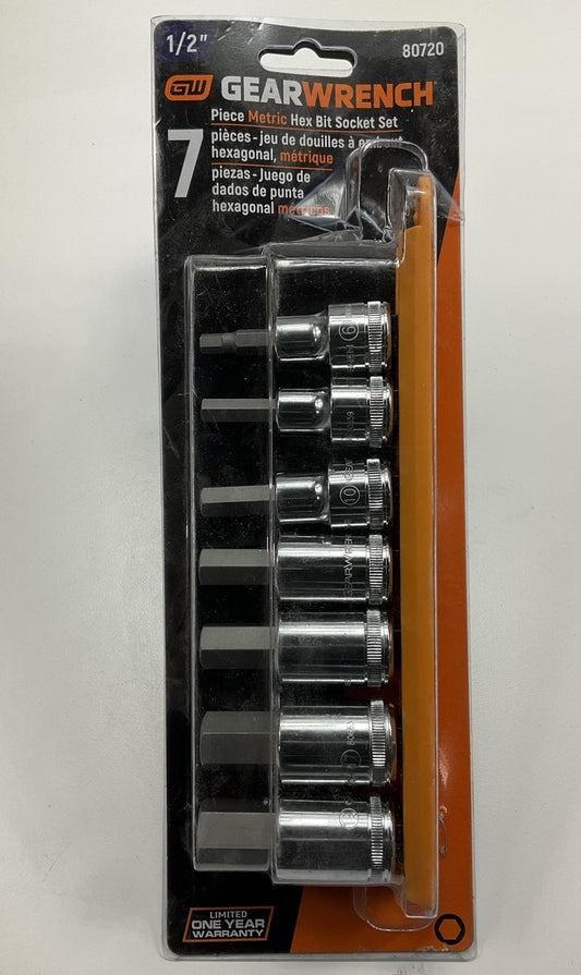 Gearwrench 80720 1/2'' Drive 7-Piece Metric Hex Bit Socket Set 6mm-19mm