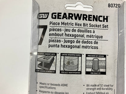 Gearwrench 80720 1/2'' Drive 7-Piece Metric Hex Bit Socket Set 6mm-19mm