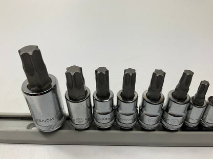 GearWrench 80723 13 Piece 1/4'', 3/8'' & 1/2'' Drive Torx Bit Socket Set W/rail