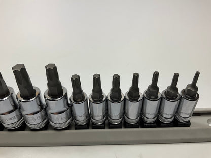 GearWrench 80723 13 Piece 1/4'', 3/8'' & 1/2'' Drive Torx Bit Socket Set W/rail