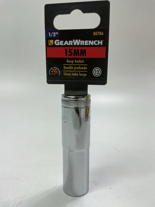 Gearwrench 80786 1/2'' Drive, 12 Point , 15mm Deep Metric Socket