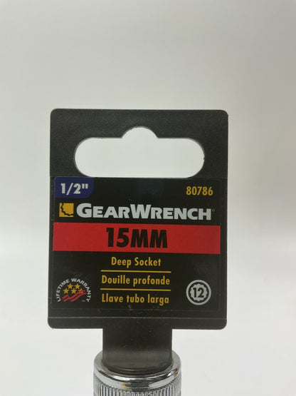 Gearwrench 80786 1/2'' Drive, 12 Point , 15mm Deep Metric Socket