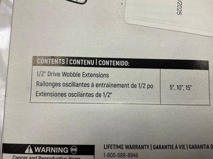 Gearwrench 81301 3 Piece 1/2'' Drive Wobble Extension Set 5'', 10'' & 15''