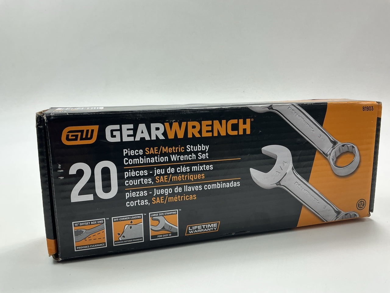 Gearwrench 81903 20 Piece 12 Point Stubby Combination SAE/Metric Wrench Set