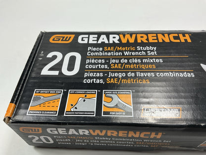 Gearwrench 81903 20 Piece 12 Point Stubby Combination SAE/Metric Wrench Set