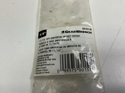 Gearwrench 84351N 3/8'' Drive 11/16'' 6PT Universal Impact Socket