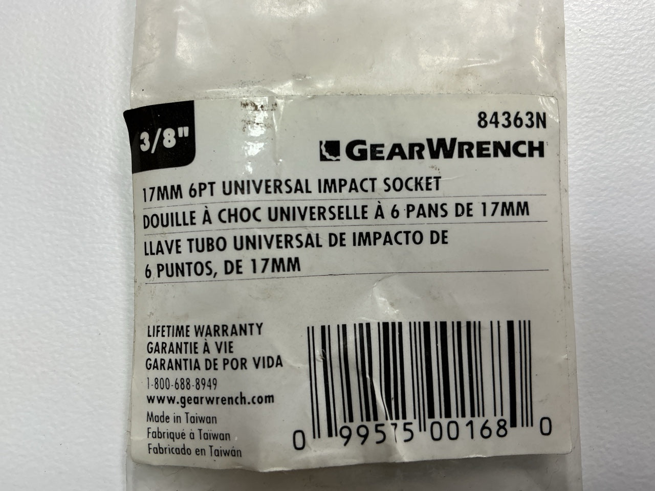 Gearwrench 84363N 3/8 Drive 6 Point Standard Universal Impact Metric Socket 17mm