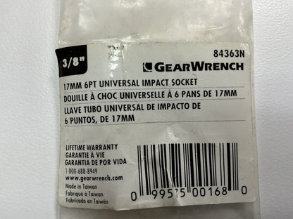 Gearwrench 84363N 3/8 Drive 6 Point Standard Universal Impact Metric Socket 17mm