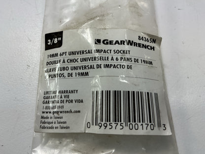Gearwrench 84365N 19mm, 6 Point, Universal Impact Socket