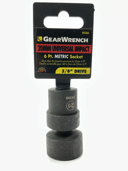 GearWrench 84366 3/8'' Drive 6-Point Metric Impact Universal Socket, 20mm