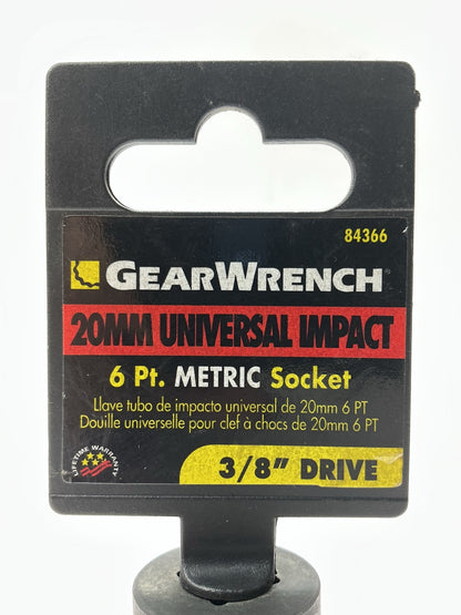 GearWrench 84366 3/8'' Drive 6-Point Metric Impact Universal Socket, 20mm