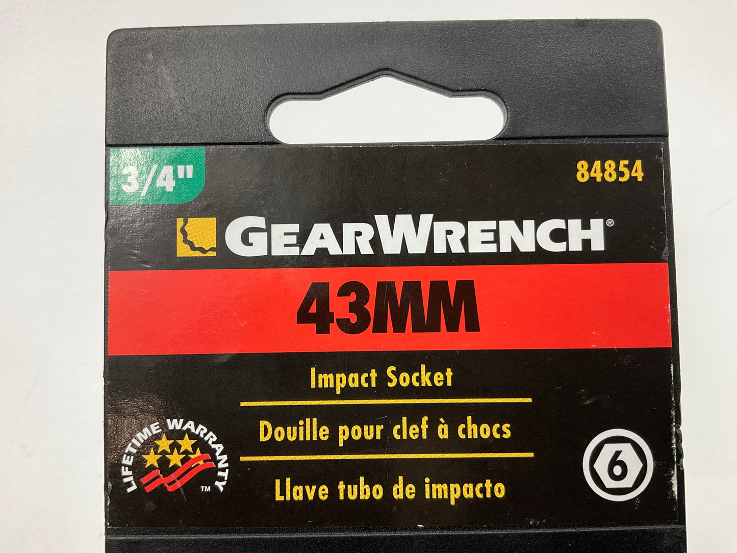 Gearwrench 84854 3/4'' Drive 6 Point Standard Impact Metric Socket 43mm