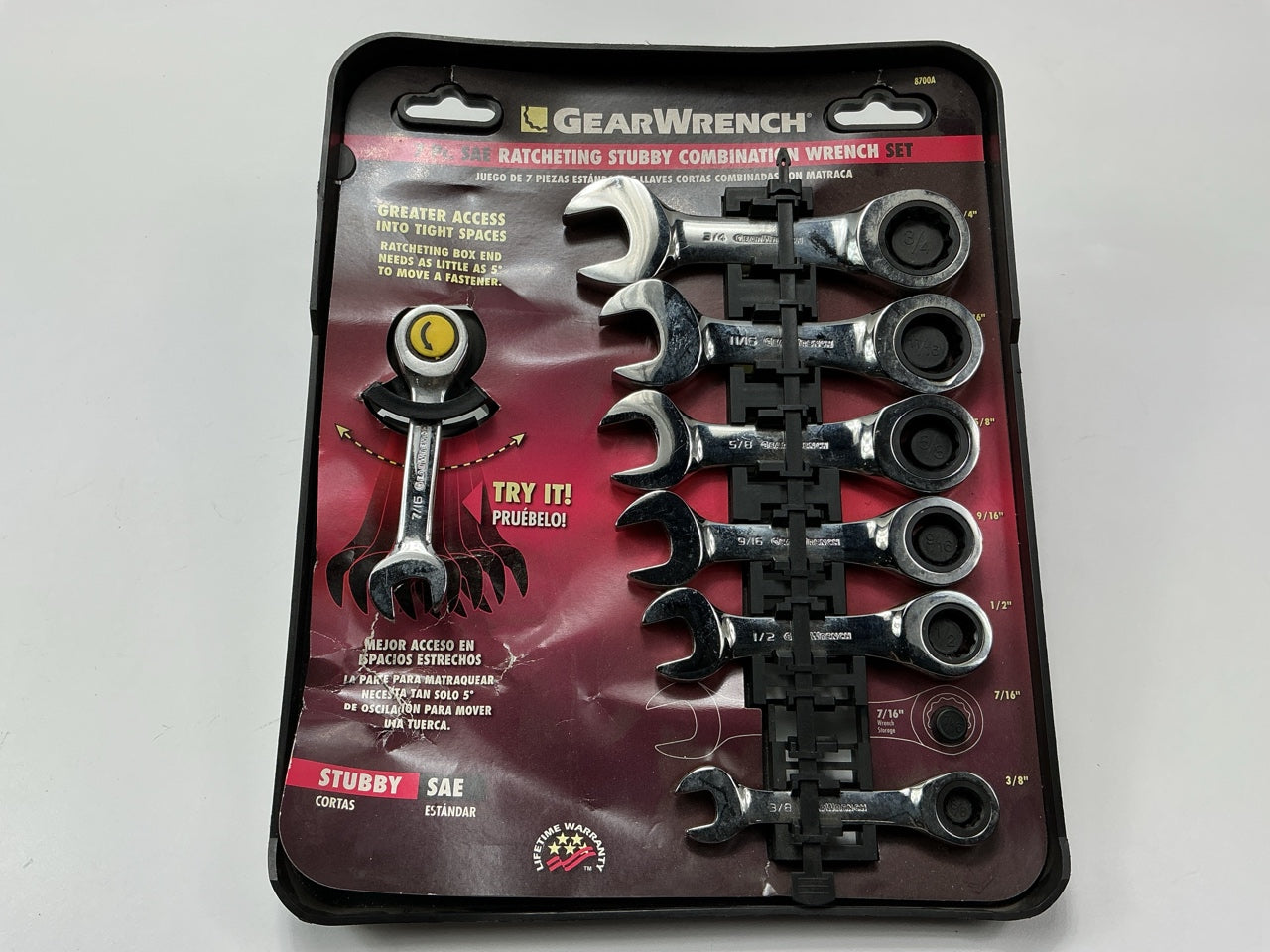 Gearwrench 8700A 7 Piece SAE Ratcheting Stubby Combination Wrench Set