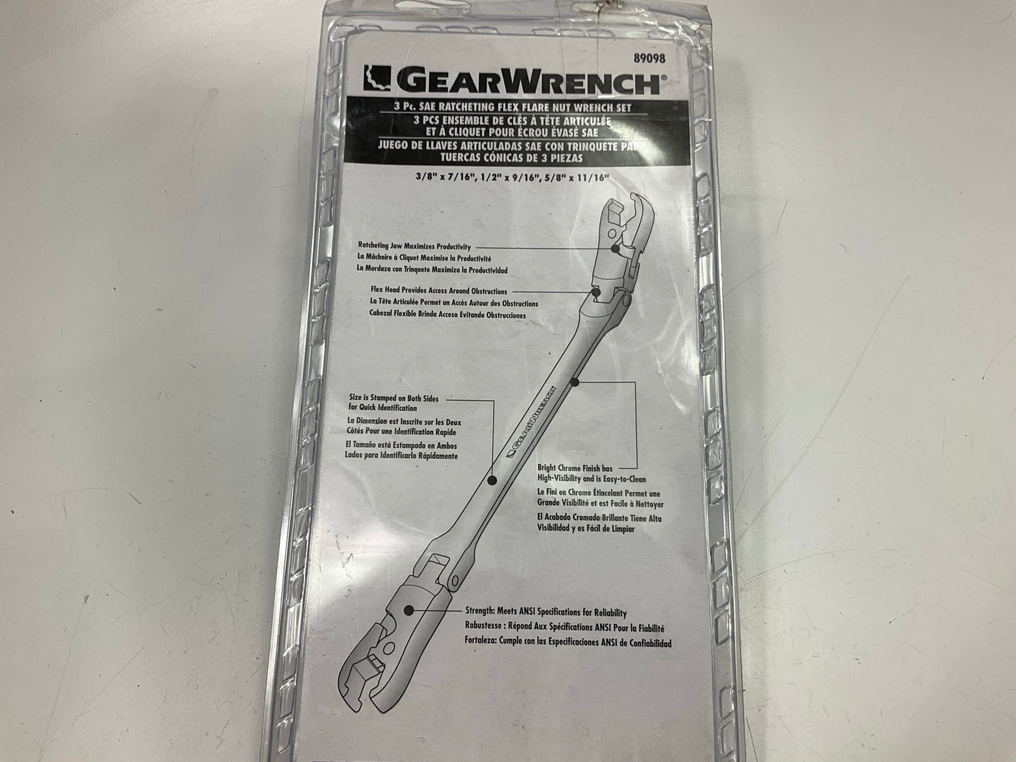 Gearwrench 89098 3-Piece 6-Point Standard (SAE) Flare Nut Open End Wrench Set