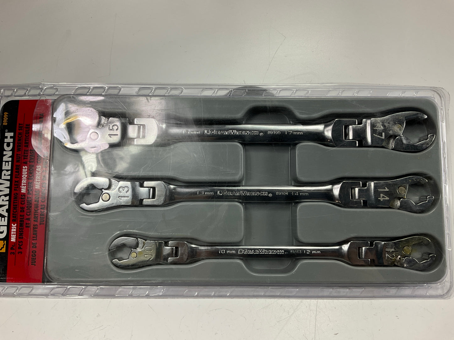 Gearwrench 89099 3 Piece Ratcheting Flex Head Flare Nut Metric Wrench Set