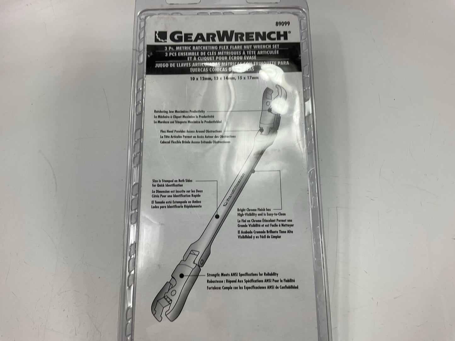 Gearwrench 89099 3 Piece Ratcheting Flex Head Flare Nut Metric Wrench Set