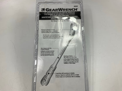 Gearwrench 89099 3 Piece Ratcheting Flex Head Flare Nut Metric Wrench Set