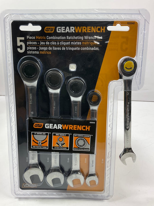 Gearwrench 93004D 5 Piece 72-Tooth 12PT Ratcheting Combination Metric Wrench Set