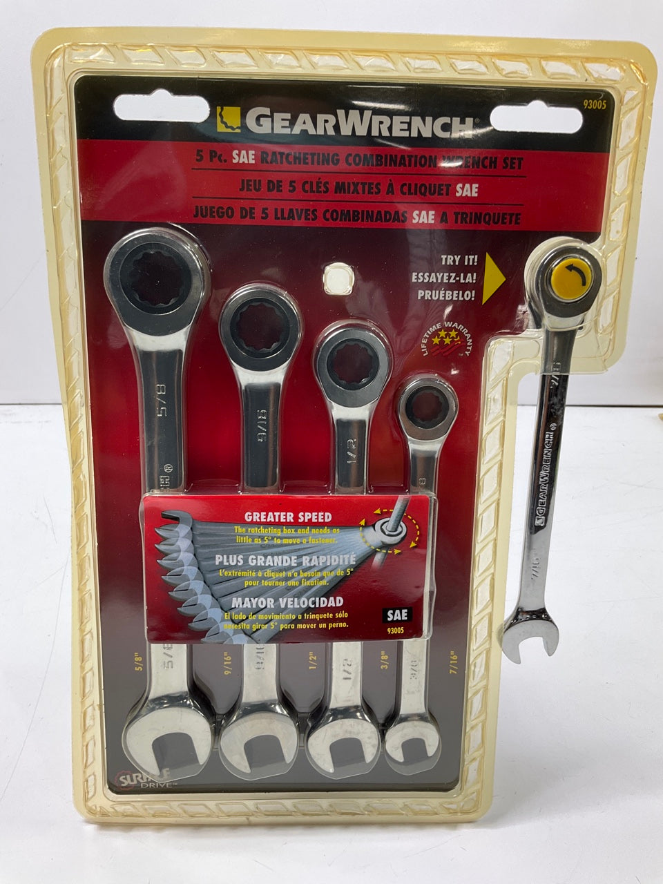 Gearwrench 93005 5 Piece 72-Tooth 12 Point Ratcheting Combination SAE Wrench Set