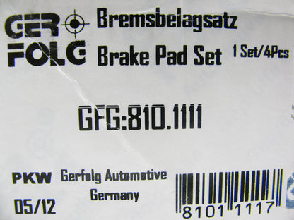 Gerfolg 810.1111 Premium Ceramic Disc Brake Pads Front