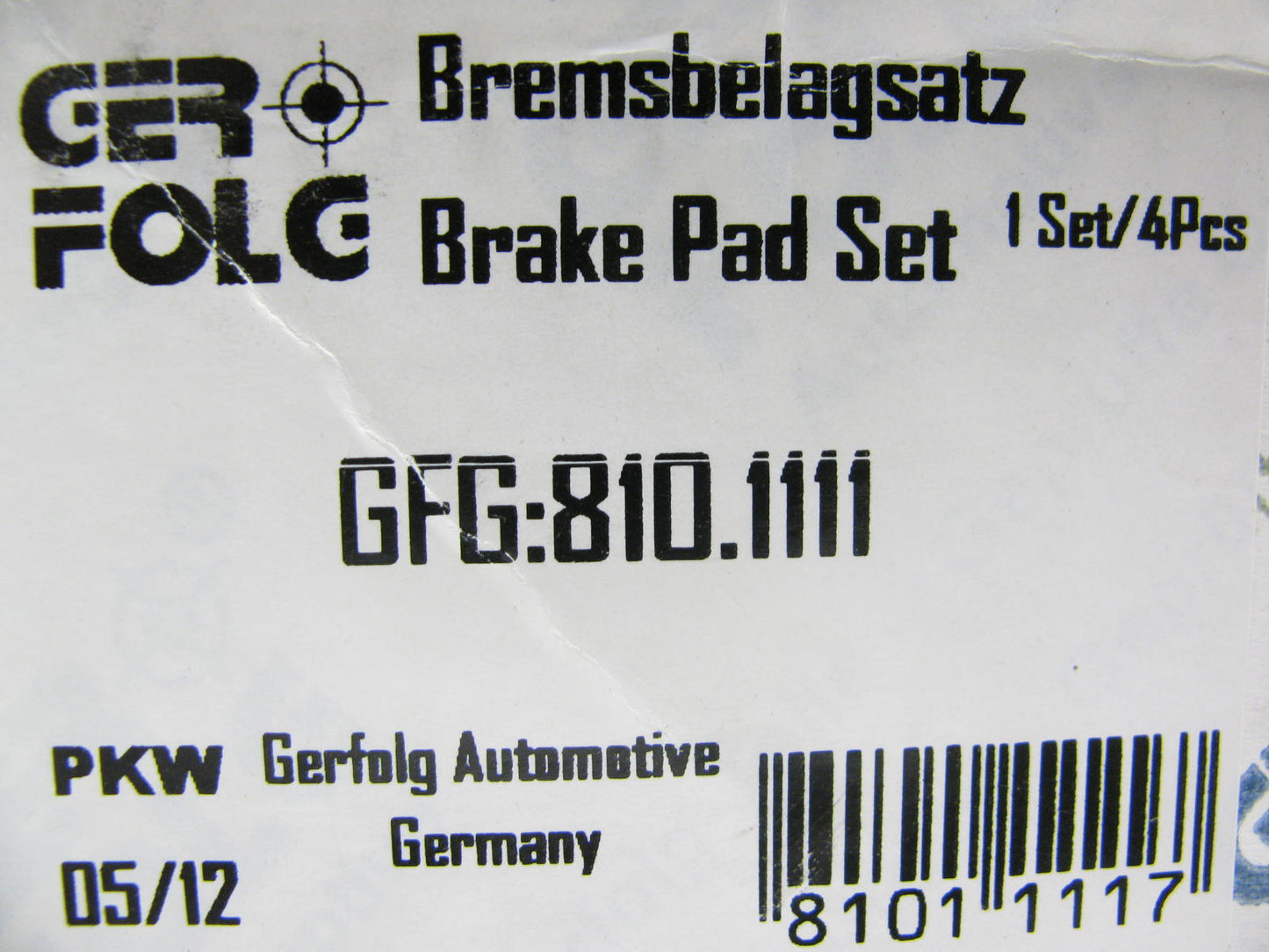 Gerfolg 810.1111 Premium Ceramic Disc Brake Pads, Front