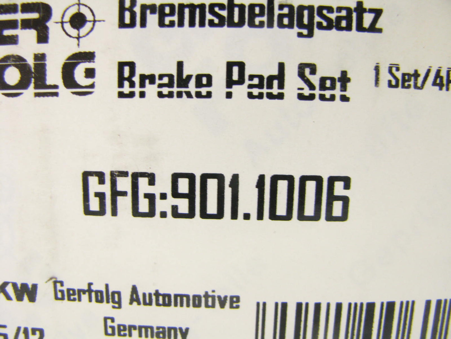 Gerfolg 901-1006 Front Disc Brake Pads