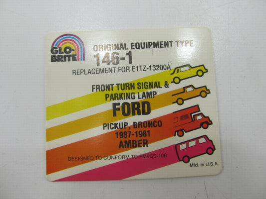 Glo-brite 146-1 Front Parking Turn Signal Light Lens, Made In USA