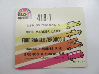 Glo-Brite 418-1 Right Passenger Side Marker Light - 84-88 Bronco II 83-88 Ranger