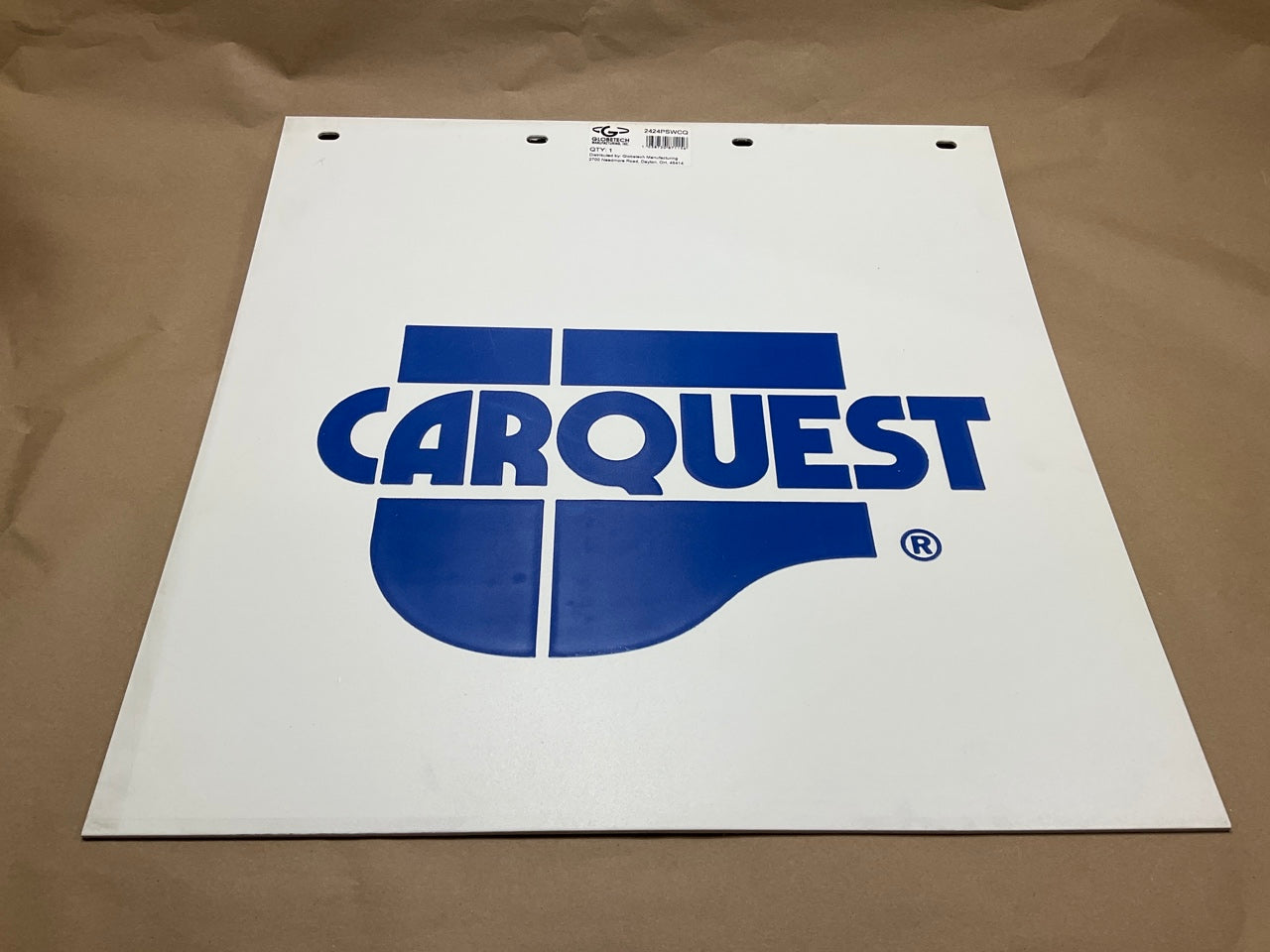 Globetech 2424PSWCQ Poly Mud Flap, 24'' X 24'' X 3/16'', White, ''CARQUEST'' Logo