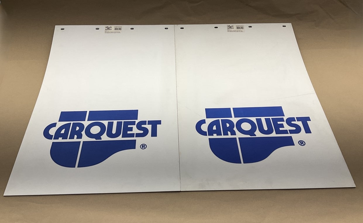 (2) Globetech 2436PSWCQ Polyguard White ''CARQUEST'' Mud Flaps, 24'' X 36'' X 3/16''