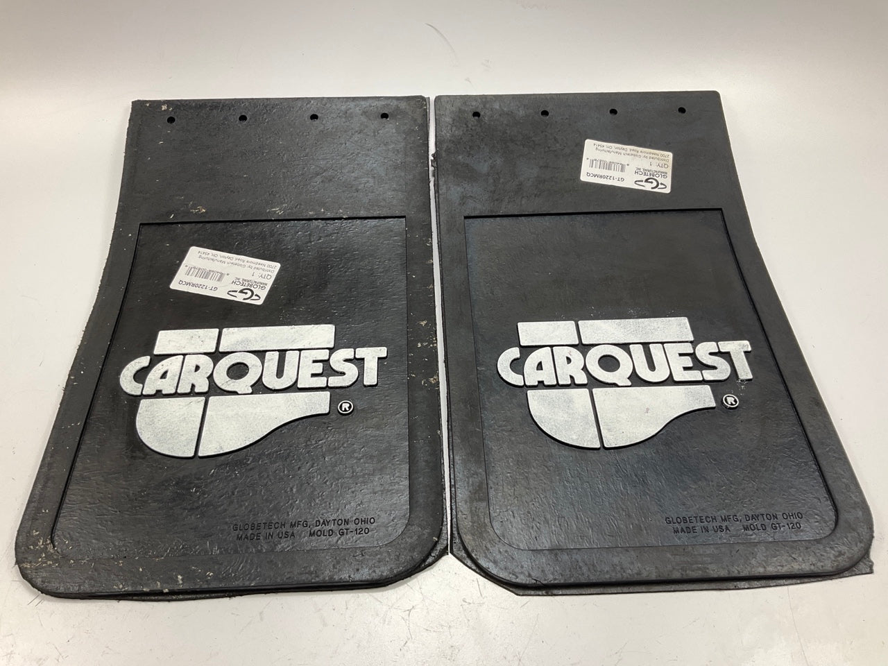 (2) Truck Rubber Mud Flaps, 12'' X 20'' X 5/16'', Black, Pair With ''CARQUEST'' Logo