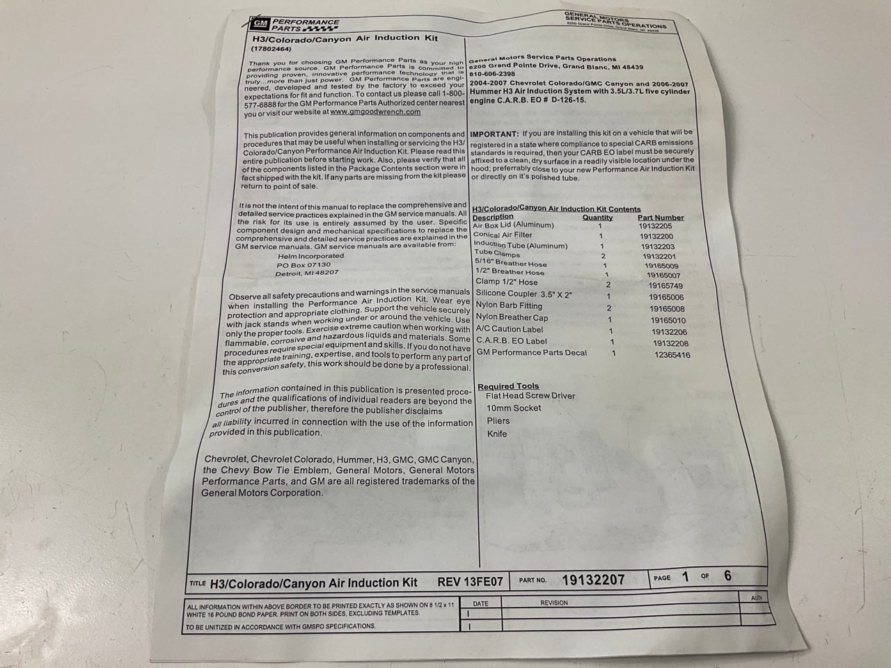 GM 17802464 Performance Air Intake System For 2006-2007 Colorado, Canyon 3.5 3.7