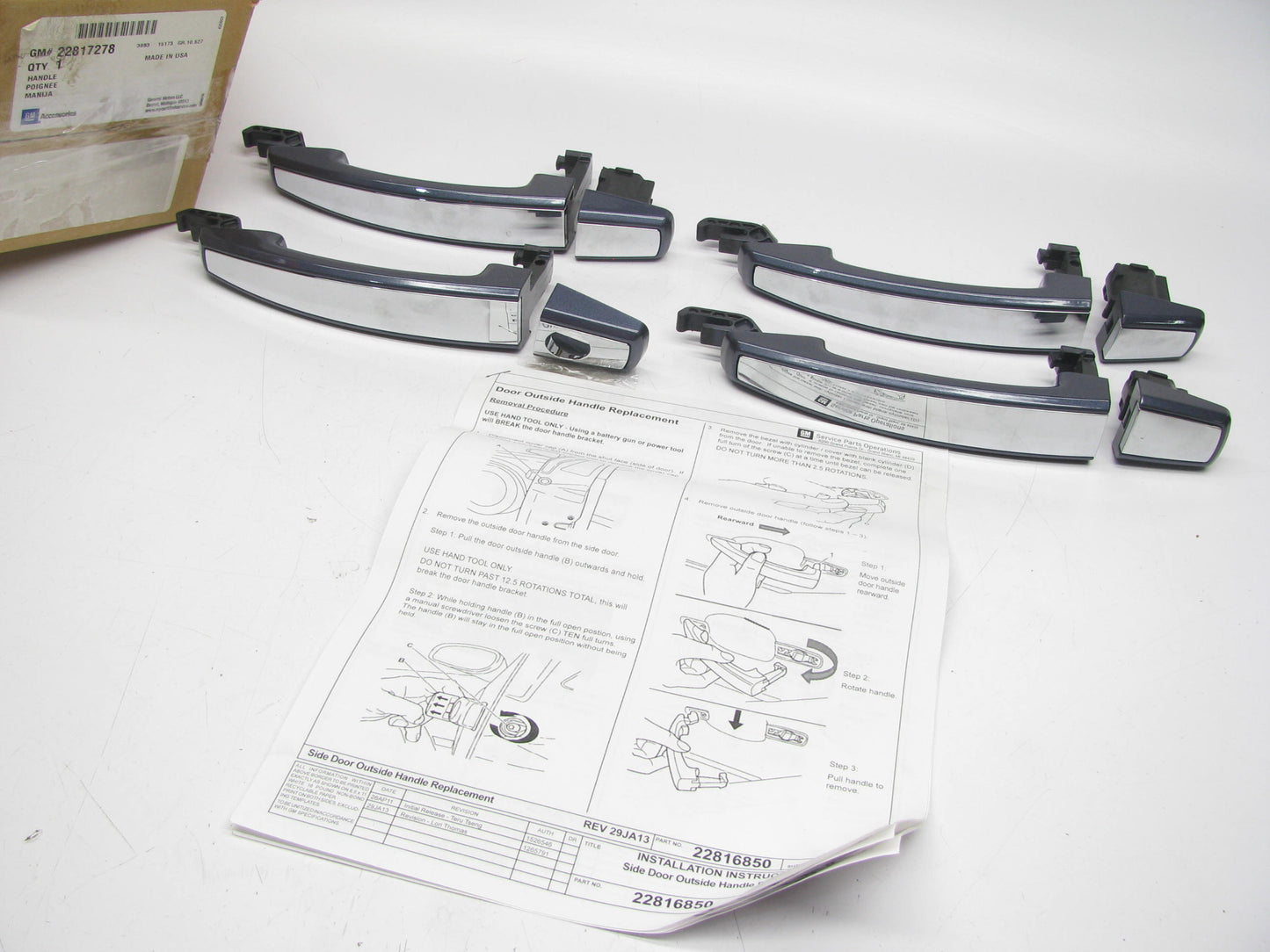 OEM GM 4-pc Exterior Door Handle Set Atlantis Blue W/chrome Strip 22817278