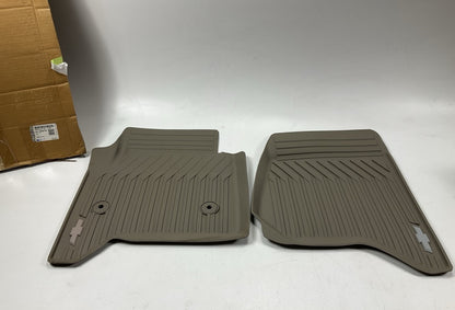 OEM GM 23452758 Front All Weather Rubber Floor Mats Set - Dune With Bowtie Logo