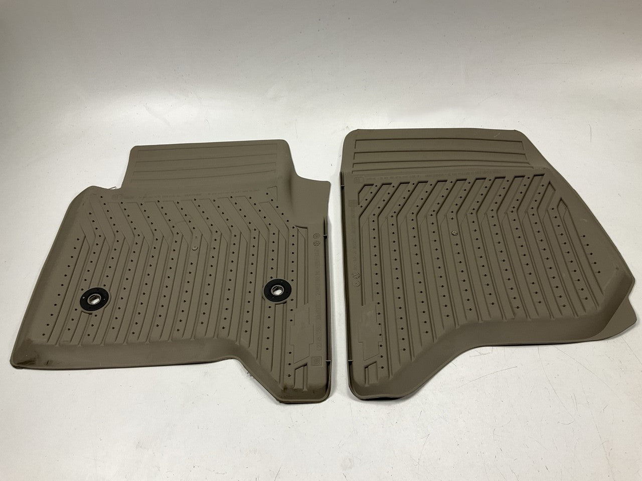 OEM GM 23452758 Front All Weather Rubber Floor Mats Set - Dune With Bowtie Logo