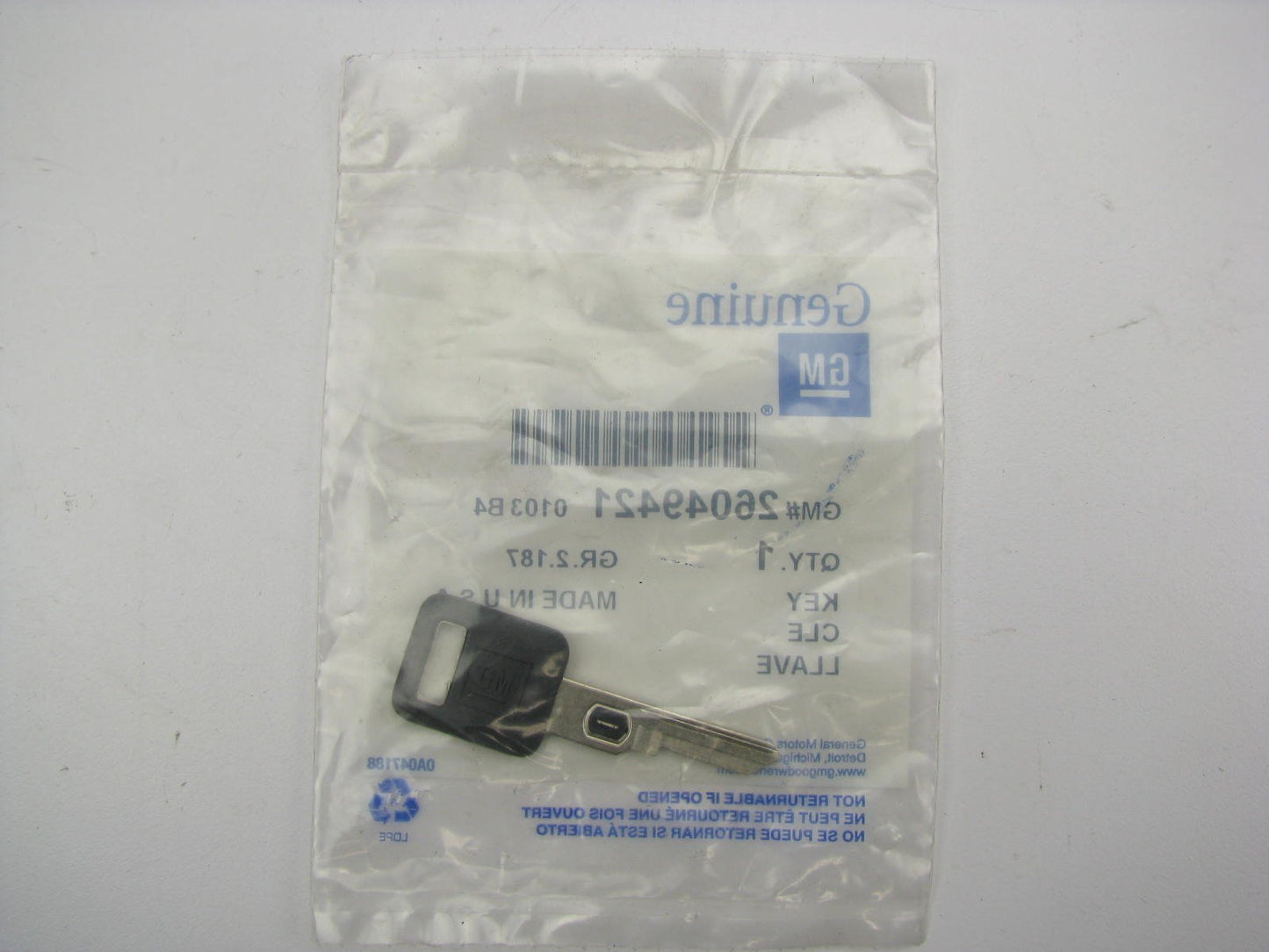 NOS OEM GM 26049421 Uncut Key Blank - VATS # 9