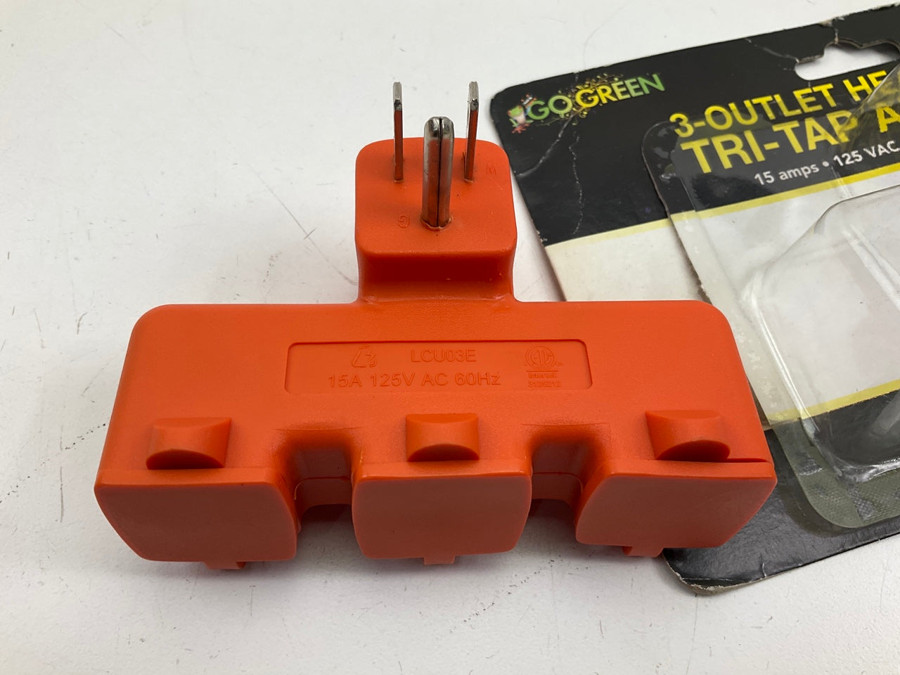 Go Green GG-03431OR Power 3-Outlet Tri-Tap Adapter With Covers, Orange