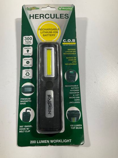 Go Green HERCULES COB LED Worklight Flashlight 200 Lumens, USB Rechargeable