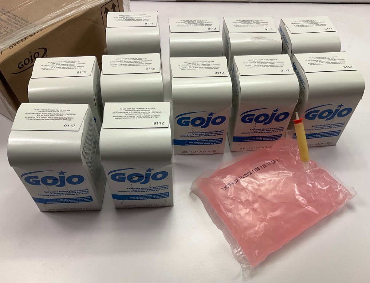 GOJO 9112-12 Lotion Soap Skin Cleanser, 800 Ml Refill GOJO Bag-in-box Dispenser