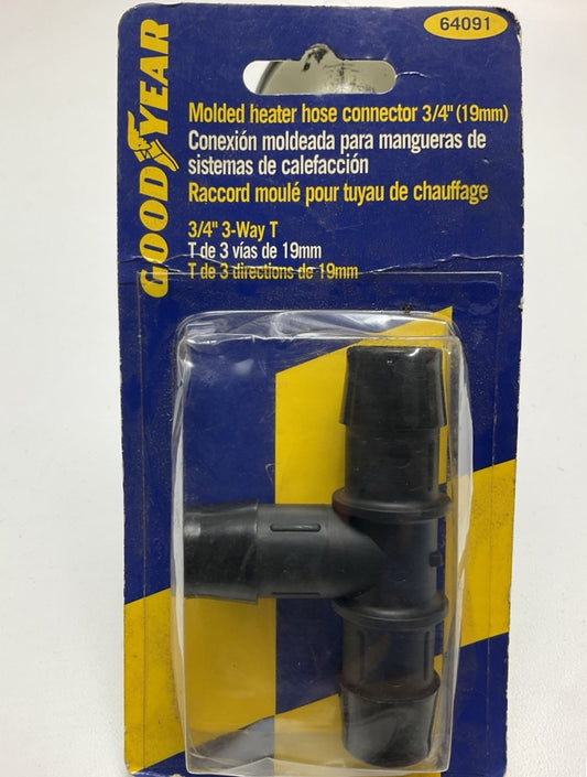 Goodyear 64091 Molded Heater Hose T-Connector, 3/4'' Tee With Clamps