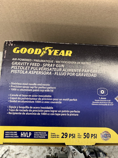 Goodyear GY3433 Gravity Feed HVLP Air Spray Gun Kit, 29-50 PSI