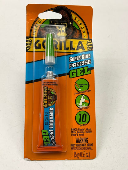 Gorilla 109804 Super Glue Precise Gel Fast Setting,  Anti-Clog Cap, 15g Clear