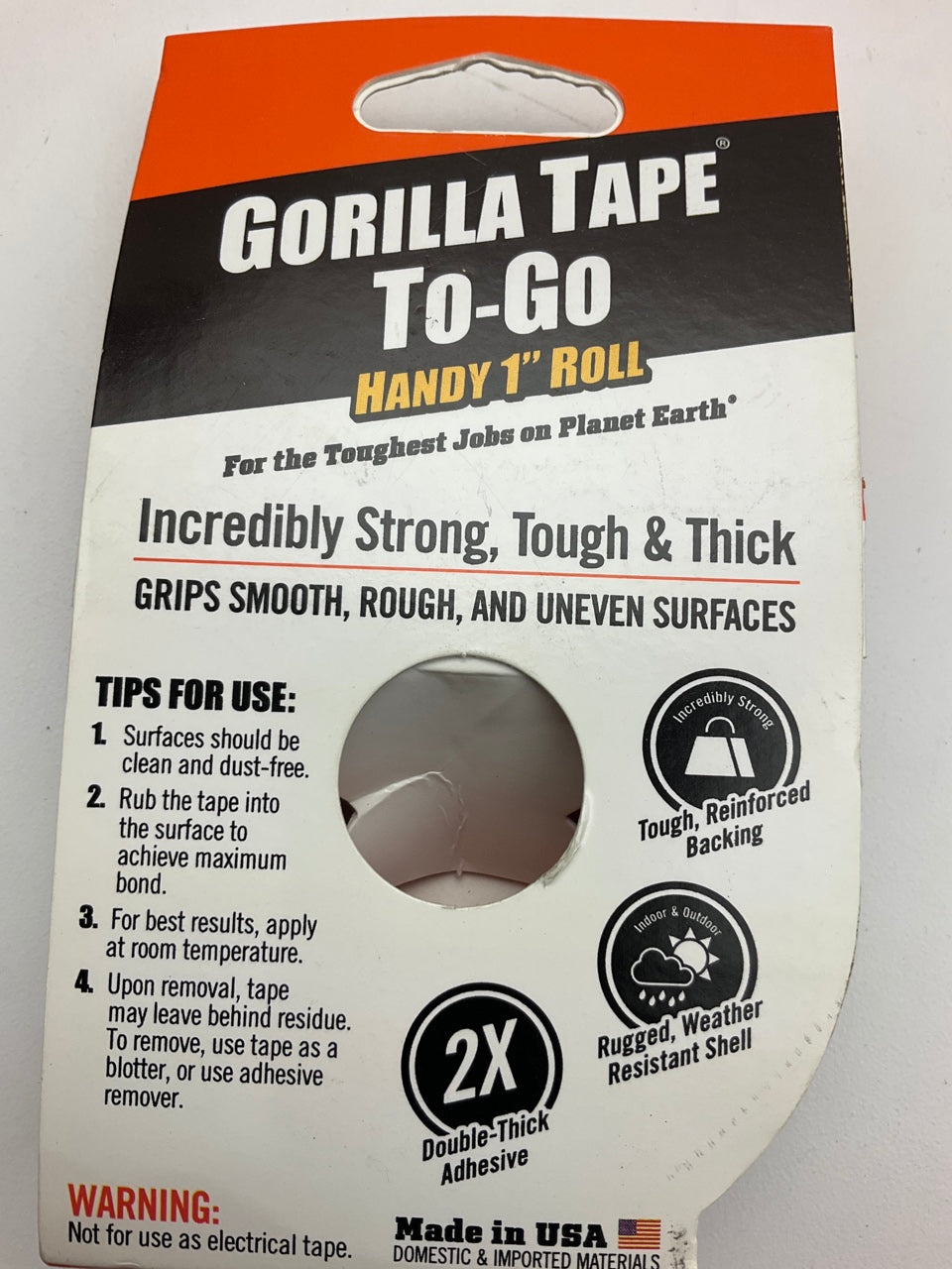 Gorilla 1899 Tape Mini Duct Tape, To-Go, 1'' X 10 Yd (30 Feet) Travel Size, Black
