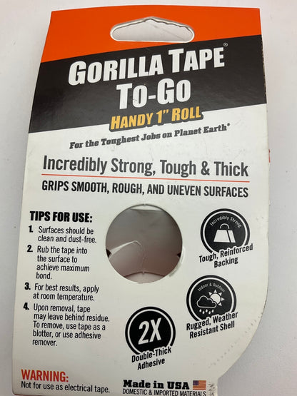 Gorilla 1899 Tape Mini Duct Tape, To-Go, 1'' X 10 Yd (30 Feet) Travel Size, Black
