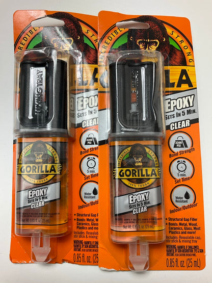 (2) NEW Gorilla 42001 Epoxy Adhesive Clear Glue .85 Oz - 5 Minute Set